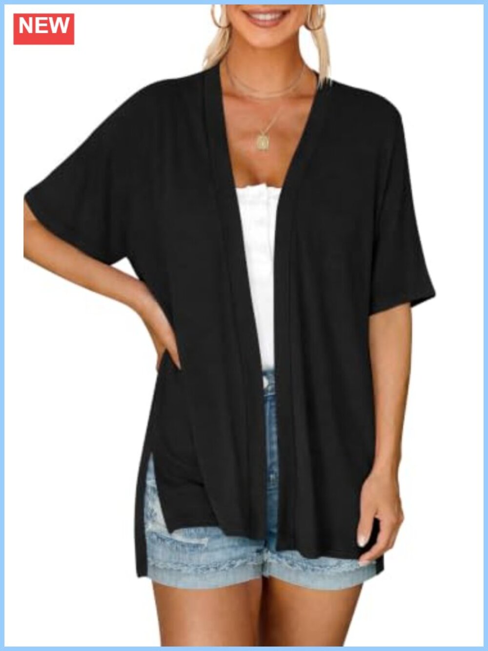 Womens Short Sleeve Open Front Cardigan Summer Lightweight Casual